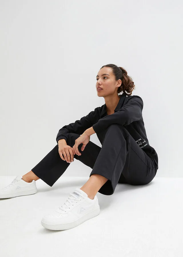 Black Sweatshirt and Wide-leg Pants Tracksuit Set